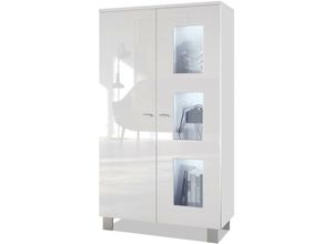 4058905039812 - Vitrine Standvitrine Kommode Hochschrank Denjo in Weiß matt - Tür in Weiß Hochglanz mit led Beleuchtung - Tür in Weiß Hochglanz mit led Beleuchtung