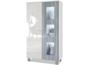 4058905039843 - Vitrine Standvitrine Kommode Hochschrank Denjo in Weiß matt - Tür in Avola-Anthrazit mit led Beleuchtung - Tür in Avola-Anthrazit mit led Beleuchtung