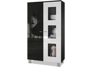 4058905040030 - - Vitrine Standvitrine Kommode Hochschrank Denjo in Schwarz matt - Tür in Weiß Hochglanz ohne led Beleuchtung - Tür in Weiß Hochglanz ohne led