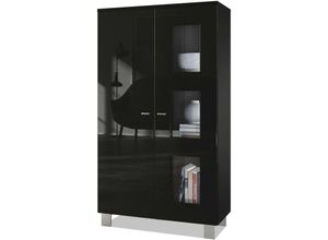 4058905040047 - Vitrine Standvitrine Kommode Hochschrank Denjo in Schwarz matt - Tür in Schwarz Hochglanz ohne led Beleuchtung - Tür in Schwarz Hochglanz ohne led