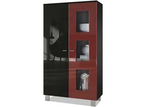 4058905040054 - Vitrine Standvitrine Kommode Hochschrank Denjo in Schwarz matt - Tür in Bordeaux Hochglanz ohne led Beleuchtung - Tür in Bordeaux Hochglanz ohne led