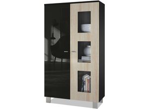 4058905040108 - - Vitrine Standvitrine Kommode Hochschrank Denjo in Schwarz matt - Tür in Eiche sägerau ohne led Beleuchtung - Tür in Eiche sägerau ohne led