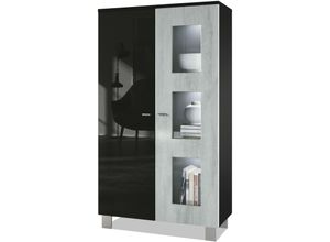 4058905040221 - Vitrine Standvitrine Kommode Hochschrank Denjo in Schwarz matt - Tür in Beton Oxid Optik mit led Beleuchtung - Tür in Beton Oxid Optik mit led