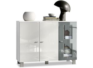 4058905040412 - Sideboard Anrichte Schrank Kommode Denjo in Weiß - Hochglanz & Naturtöne - Tür in Grau Hochglanz ohne led Beleuchtung - Tür in Grau Hochglanz ohne 4058905040412 - Sideboard Anrichte Schrank Kommode Denjo in Weiß - Hochglanz & Naturtöne - Tür in Grau Hochglanz ohne led Beleuchtung - Tür in Grau Hochglanz ohne