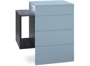 4058905043017 - Nachttisch Nachtkonsole Nachtschrank hängend Kommode Queens Schwarz Hochglanz - Front in Denim matt mit LED Unterbaustrahler - Front in Denim
