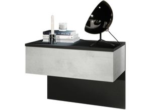 4058905045370 - Nachttisch Nachtkonsole Nachtschrank Sleep in Schwarz - Hochglanz & Naturdekor - Fronten in Beton Oxid Optik ohne LED Beleuchtung - Fronten in