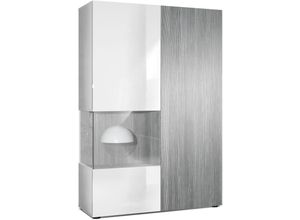 4058905047039 - Standvitrine Highboard Hochschrank Glas Morena Weiß - Hochglanz & Naturtöne - Tür und Einsatz in Avola-Anthrazit ohne led Beleuchtung - Tür und