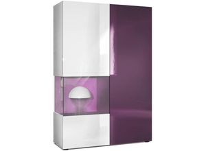 4058905047046 - Standvitrine Highboard Hochschrank Glas Morena Weiß - Hochglanz & Naturtöne - Tür und Einsatz in Brombeer Hochglanz ohne led Beleuchtung - Tür und