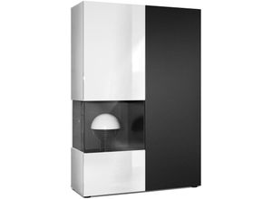 4058905047084 - Standvitrine Highboard Hochschrank Glas Morena Weiß - Hochglanz & Naturtöne - Tür und Einsatz in Schwarz matt ohne LED Beleuchtung - Tür und