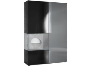 4058905047473 - Standvitrine Highboard Hochschrank Glas Morena Schwarz - Hochglanz & Naturtöne - Tür und Einsatz in Grau Hochglanz ohne led Beleuchtung - Tür und