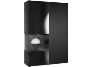 4058905047503 - Standvitrine Highboard Hochschrank Glas Morena Schwarz - Hochglanz & Naturtöne - Tür und Einsatz in Schwarz Matt ohne led Beleuchtung - Tür und