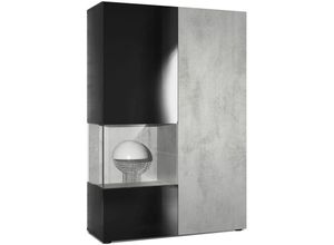 4058905047534 - Standvitrine Highboard Hochschrank Glas Morena Schwarz - Hochglanz & Naturtöne - Tür und Einsatz in Beton Oxid Optik ohne led Beleuchtung - Tür und