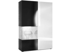 4058905047565 - Standvitrine Highboard Hochschrank Glas Morena Schwarz - Hochglanz & Naturtöne - Tür und Einsatz in Weiß Hochglanz mit led Beleuchtung - Tür und