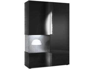 4058905047572 - Standvitrine Highboard Hochschrank Glas Morena Schwarz - Hochglanz & Naturtöne - Tür und Einsatz in Schwarz Hochglanz mit led Beleuchtung - Tür und