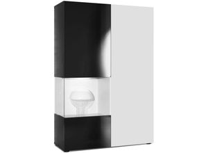 4058905047633 - Standvitrine Highboard Hochschrank Glas Morena Schwarz - Hochglanz & Naturtöne - Tür und Einsatz in Weiß Matt mit led Beleuchtung - Tür und Einsatz