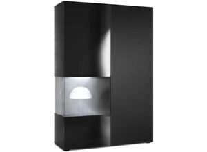 4058905047640 - Standvitrine Highboard Hochschrank Glas Morena Schwarz - Hochglanz & Naturtöne - Tür und Einsatz in Schwarz Matt mit led Beleuchtung - Tür und