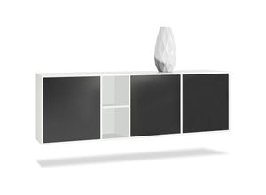 4058905047930 - Sideboard Anrichte Kommode led Cuba in Weiß matt - Hochglanz & Naturtöne - Türen in Schwarz matt ohne led Beleuchtung - Türen in Schwarz matt ohne