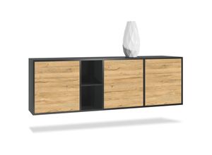 4058905048364 - Sideboard Anrichte Kommode led Cuba in Schwarz matt - Hochglanz & Naturtöne - Türen in Eiche Natur ohne led Beleuchtung - Türen in Eiche Natur ohne