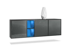 4058905048456 - Sideboard Anrichte Kommode led Cuba in Schwarz matt - Hochglanz & Naturtöne - Türen in Grau Hochglanz mit led Beleuchtung - Türen in Grau Hochglanz 4058905048456 - Sideboard Anrichte Kommode led Cuba in Schwarz matt - Hochglanz & Naturtöne - Türen in Grau Hochglanz mit led Beleuchtung - Türen in Grau Hochglanz