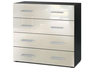 4058905051449 - Kommode Schrank Anrichte Sideboard Pavos in Schwarz - Hochglanz & Naturtöne - Creme Hochglanz - Creme Hochglanz - Vladon