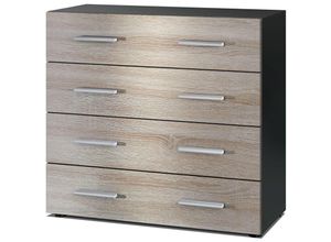 4058905051517 - Kommode Schrank Anrichte Sideboard Pavos in Schwarz - Hochglanz & Naturtöne - Eiche sägerau - Eiche sägerau - Vladon