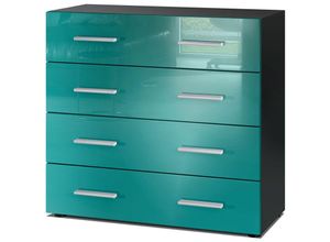 4058905051548 - Kommode Schrank Anrichte Sideboard Pavos in Schwarz - Hochglanz & Naturtöne - Petrol Hochglanz - Petrol Hochglanz