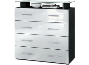 4058905051579 - Kommode Schrank Anrichte Sideboard Pavos V2 in Schwarz - Hochglanz & Naturtöne - Weiß Hochglanz - Weiß Hochglanz - Vladon