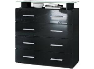 4058905051586 - Kommode Schrank Anrichte Sideboard Pavos V2 in Schwarz - Hochglanz & Naturtöne - Schwarz Hochglanz - Schwarz Hochglanz - Vladon