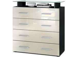 4058905051609 - Kommode Schrank Anrichte Sideboard Pavos V2 in Schwarz - Hochglanz & Naturtöne - Creme Hochglanz - Creme Hochglanz - Vladon