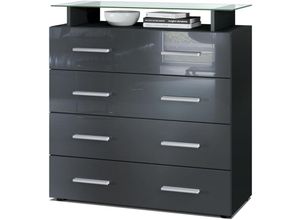 4058905051647 - Kommode Schrank Anrichte Sideboard Pavos V2 in Schwarz - Hochglanz & Naturtöne - Grau Hochglanz - Grau Hochglanz - Vladon