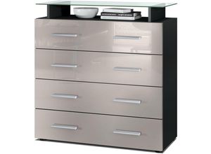 4058905051654 - Kommode Schrank Anrichte Sideboard Pavos V2 in Schwarz - Hochglanz & Naturtöne - Sandgrau Hochglanz - Sandgrau Hochglanz