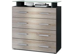 4058905051661 - Kommode Schrank Anrichte Sideboard Pavos V2 in Schwarz - Hochglanz & Naturtöne - Eiche sägerau - Eiche sägerau - Vladon