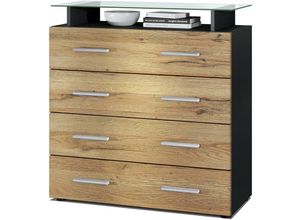 4058905051715 - Kommode Schrank Anrichte Sideboard Pavos V2 in Schwarz - Hochglanz & Naturtöne - Eiche Natur - Eiche Natur - Vladon