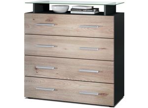 4058905051722 - Kommode Schrank Anrichte Sideboard Pavos V2 in Schwarz - Hochglanz & Naturtöne - Eiche Nordic - Eiche Nordic - Vladon