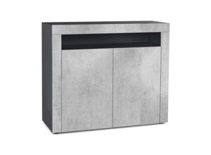 4058905069925 - Kommode Sideboard Anrichte Schrank Valencia in Schwarz - Hochglanz und Naturtöne - Beton Oxid Optik  Beton Oxid Optik - Beton Oxid Optik  Beton Oxid