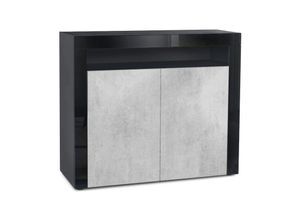 4058905069956 - Kommode Sideboard Anrichte Schrank Valencia in Schwarz - Hochglanz und Naturtöne - Beton Oxid Optik  Schwarz Hochglanz - Beton Oxid Optik  Schwarz