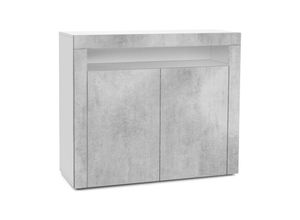 4058905069987 - Kommode Sideboard Anrichte Schrank Valencia in Weiß - Hochglanz und Naturtöne - Beton Oxid Optik   Beton Oxid Optik - Beton Oxid Optik   Beton Oxid