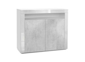 4058905070013 - Kommode Sideboard Anrichte Schrank Valencia in Weiß - Hochglanz und Naturtöne - Beton Oxid Optik  Weiß Hochglanz - Beton Oxid Optik  Weiß Hochglanz