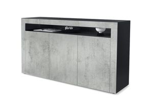 4058905070235 - Sideboard Anrichte Kommode Schrank Valencia in Schwarz - Hochglanz & Naturtöne - Beton Oxid Optik  Beton Oxid Optik - Beton Oxid Optik  Beton Oxid