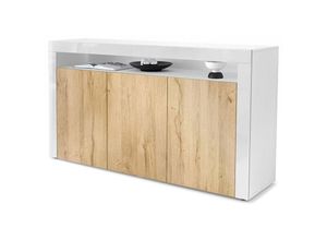 4058905070273 - Sideboard Anrichte Kommode Schrank Valencia in Weiß - Hochglanz & Naturtöne - Eiche Natur  Weiß Hochglanz - Eiche Natur  Weiß Hochglanz - Vladon