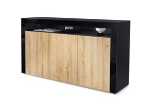 4058905070303 - Sideboard Anrichte Kommode Schrank Valencia in Schwarz - Hochglanz & Naturtöne - Eiche Natur  Schwarz Hochglanz - Eiche Natur  Schwarz