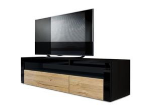 4058905070334 - Tv Lowboard Board Schrank Tisch Möbel Valencia Schwarz - Hochglanz & Naturtöne - Eiche Natur  Schwarz Hochglanz - Eiche Natur  Schwarz Hochglanz