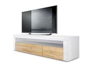 4058905070372 - Tv Lowboard Board Schrank Tisch Möbel Valencia Weiß - Hochglanz & Naturtöne - Eiche Natur  Weiß Hochglanz - Eiche Natur  Weiß Hochglanz - Vladon