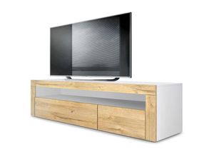 4058905070389 - Tv Lowboard Board Schrank Tisch Möbel Valencia Weiß - Hochglanz & Naturtöne - Eiche Natur   Eiche Natur - Eiche Natur   Eiche Natur - Vladon