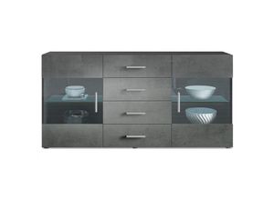 4058905072062 - Sideboard Kommode Vitrine Schrank Anrichte Bari V1 Schwarz Hochglanz Naturtöne - Front in Beton dunkel Optik - Front in Beton dunkel Optik - Vladon 4058905072062 - Sideboard Kommode Vitrine Schrank Anrichte Bari V1 Schwarz Hochglanz Naturtöne - Front in Beton dunkel Optik - Front in Beton dunkel Optik - Vladon