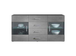 4058905072079 - Sideboard Kommode Vitrine Schrank Anrichte Bari V1 Schwarz Hochglanz Naturtöne - Front in Scratchy Metal - Front in Scratchy Metal - Vladon