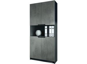 4058905072666 - Büroschrank Aktenschrank Büromöbel Logan V2 Schwarz - Hochglanz & Naturtöne - Fronten in Beton Dunkel Optik - Fronten in Beton Dunkel Optik - Vladon