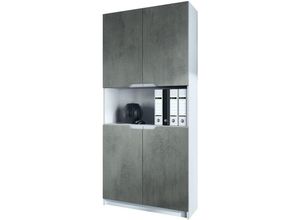 4058905072697 - Büroschrank Aktenschrank Büromöbel Logan V2 Weiß - Hochglanz & Naturtöne - Fronten in Beton Dunkel Optik - Fronten in Beton Dunkel Optik - Vladon