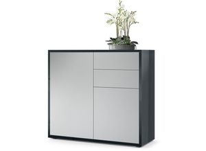 4058905072741 - Kommode Sideboard Anrichte Schrank Ben in Schwarz - Hochglanz und Naturtöne - Front in Hellgrau Seidenmatt Korpus Hochglanz - Front in Hellgrau