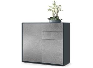 4058905072758 - Kommode Sideboard Anrichte Schrank Ben in Schwarz - Hochglanz und Naturtöne - Front in Scratchy Metal Korpus matt - Front in Scratchy Metal Korpus